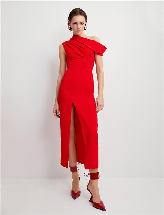 Koton 4Sak80226Uw 410 Kırmızı Kadın Dokuma Elbıse