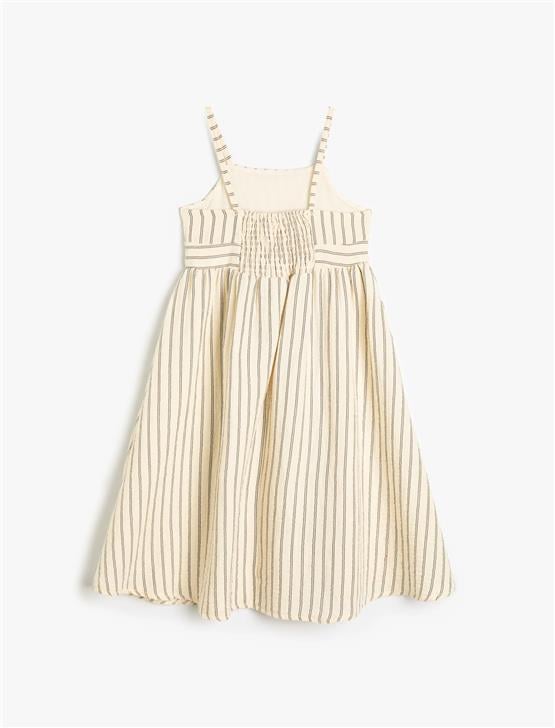 Koton 4Sak80275Ew Bsl Sıyah Cızgılı Kadın Dokuma Elbıse