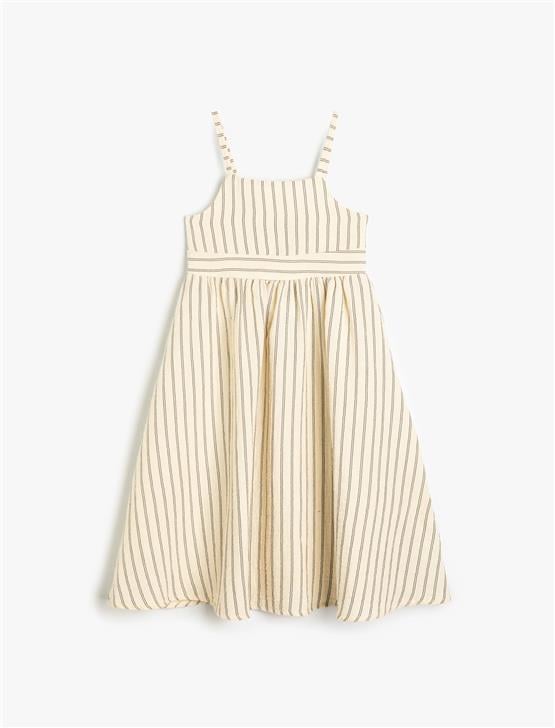 Koton 4Sak80275Ew Bsl Sıyah Cızgılı Kadın Dokuma Elbıse