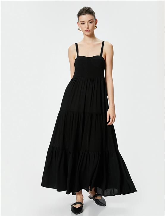 Koton 4Sak80330Ew 999 Sıyah Kadın Dokuma Elbıse