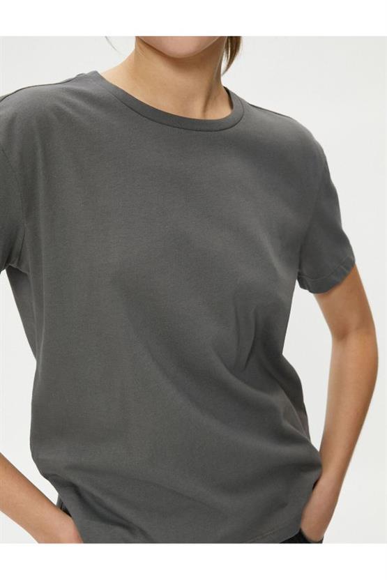 Koton 4Sal10224Ik 924 Antrasit Genç Kız Pamuk Jersey Kısa Kollu Basic T-Shirt