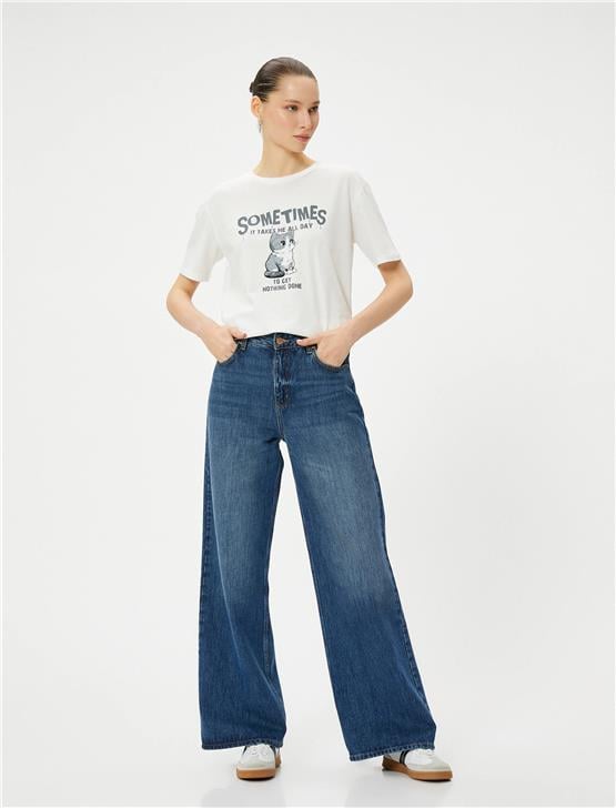 Koton 4Sal10927Ik 010 Ekru Genc Kız Jersey Kısa Kollu T-Shırt