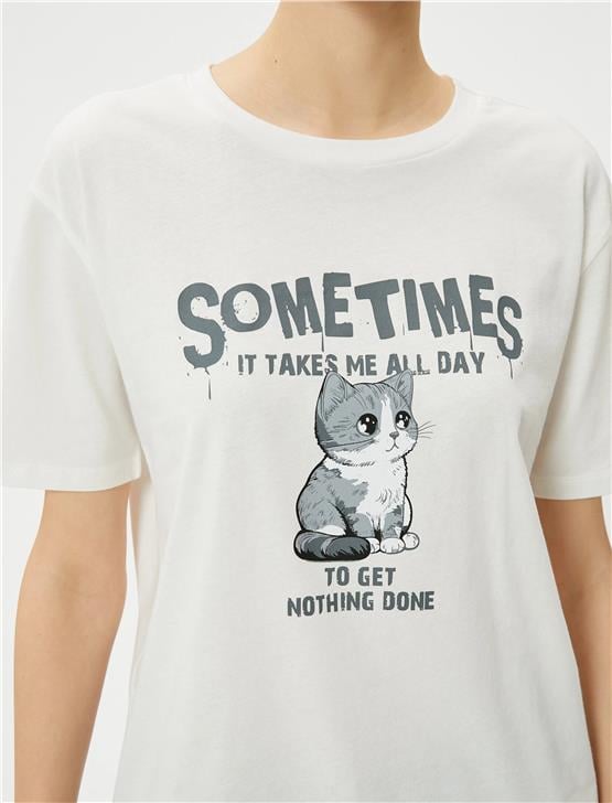 Koton 4Sal10927Ik 010 Ekru Genc Kız Jersey Kısa Kollu T-Shırt