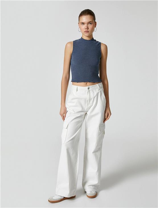 Koton 4Sal30046Ik 624 Mavi Genç Kız Viskoz Jersey Kolsuz T-Shirt