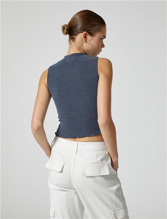 Koton 4Sal30046Ik 624 Mavi Genç Kız Viskoz Jersey Kolsuz T-Shirt