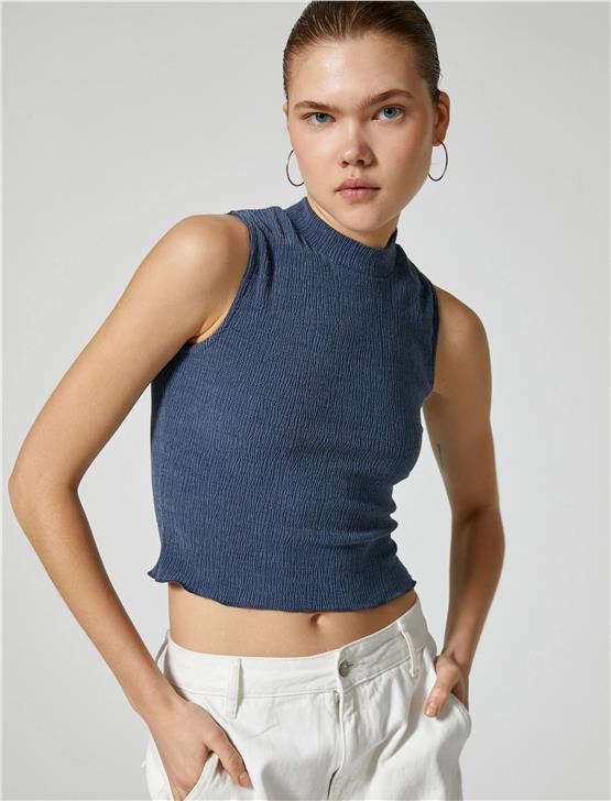 Koton 4Sal30046Ik 624 Mavi Genç Kız Viskoz Jersey Kolsuz T-Shirt