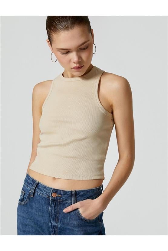Koton 4Sal30065Ik 547 Kahverengi Genç Kız Jersey Kolsuz Basic T-Shirt