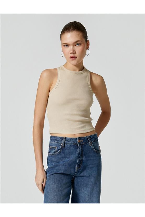 Koton 4Sal30065Ik 547 Kahverengi Genç Kız Jersey Kolsuz Basic T-Shirt
