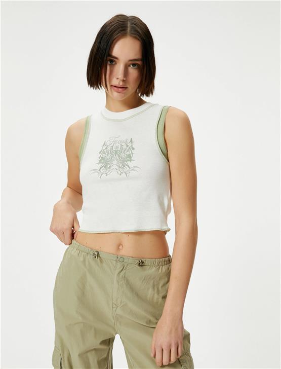 Koton 4Sal30071Ik 010 Ekru Genç Kız Pamuk Jersey Kolsuz T-Shirt