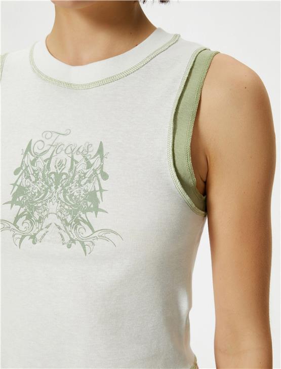 Koton 4Sal30071Ik 010 Ekru Genç Kız Pamuk Jersey Kolsuz T-Shirt