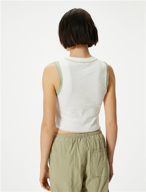 Koton 4Sal30071Ik 010 Ekru Genç Kız Pamuk Jersey Kolsuz T-Shirt