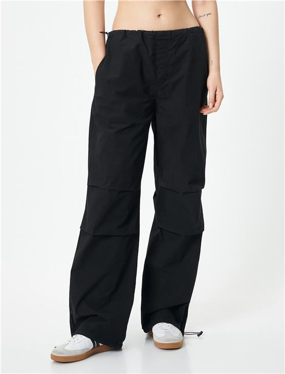 Koton 4Sal40033Mw 999 Sıyah Kadın Pamuk Dokuma Pantolon