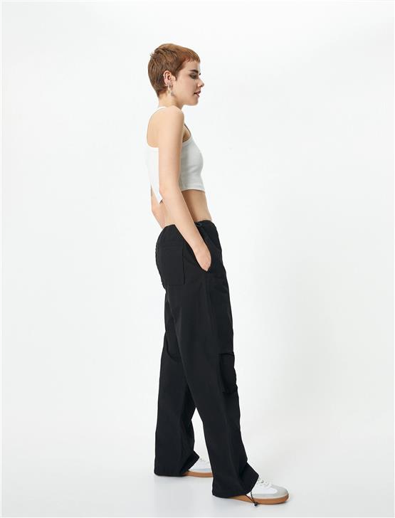 Koton 4Sal40033Mw 999 Sıyah Kadın Pamuk Dokuma Pantolon