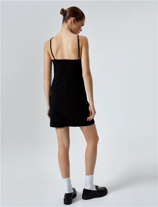 Koton 4Sal80002Iw 999 Siyah Genç Kız Dokuma Elbise