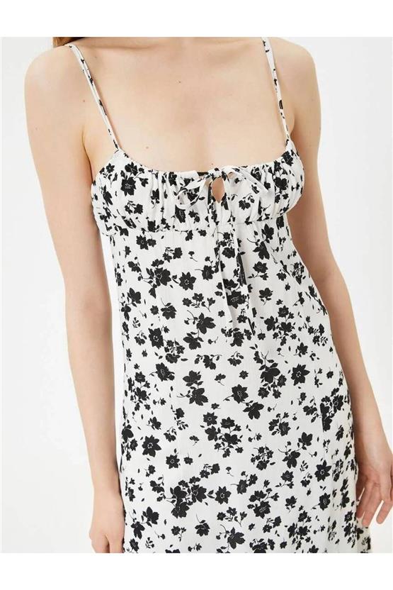 Koton 4Sal80005Iw 9D9 Siyah Desenli Genç Kız Dokuma Elbise