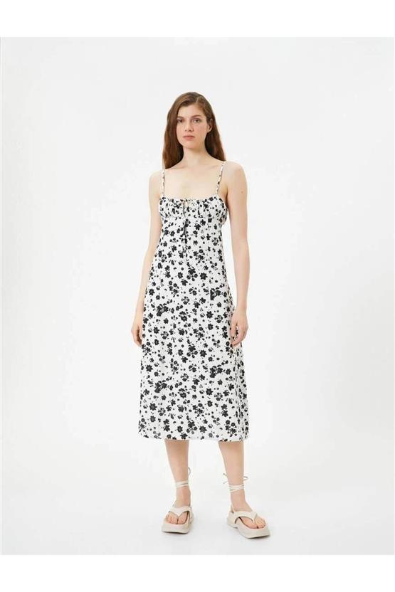 Koton 4Sal80005Iw 9D9 Siyah Desenli Genç Kız Dokuma Elbise