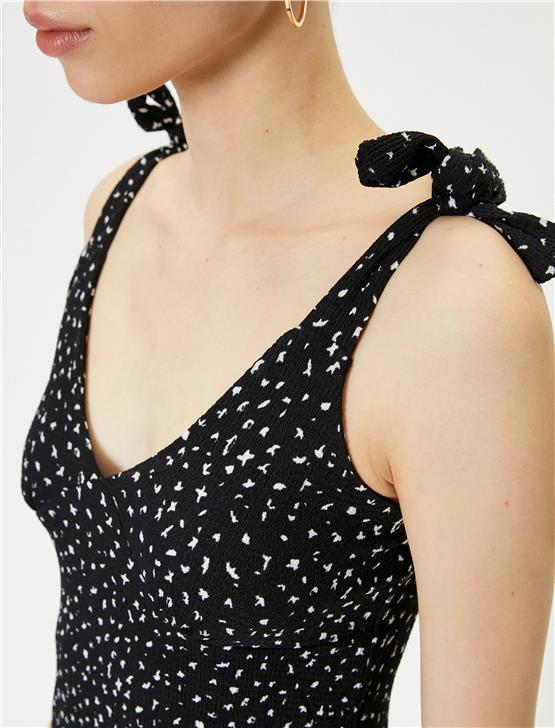 Koton 4Sal80024Ik 9D9 Siyah Desenli Genç Kız Elastan Jersey Elbise