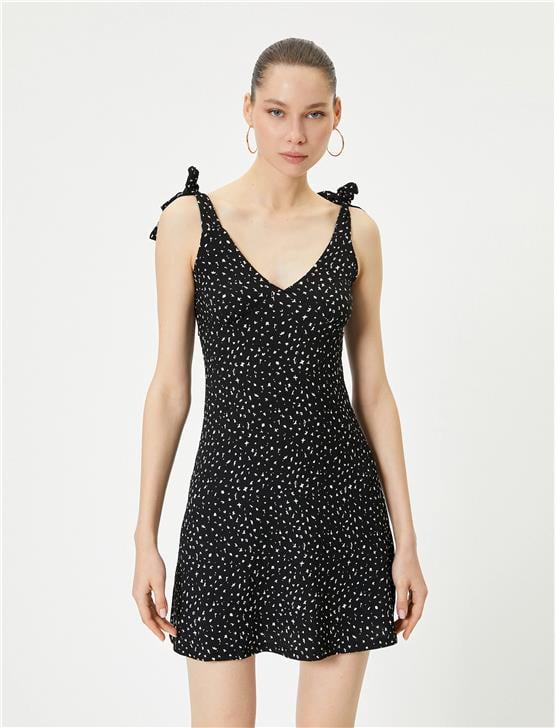 Koton 4Sal80024Ik 9D9 Siyah Desenli Genç Kız Elastan Jersey Elbise