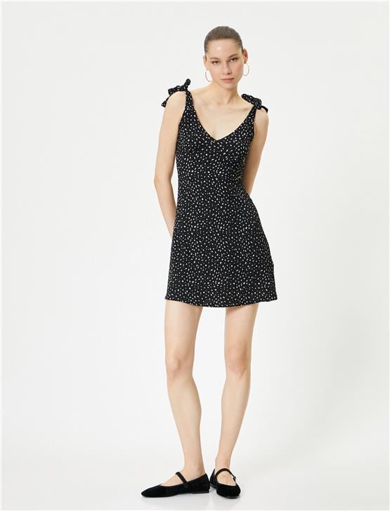 Koton 4Sal80024Ik 9D9 Siyah Desenli Genç Kız Elastan Jersey Elbise