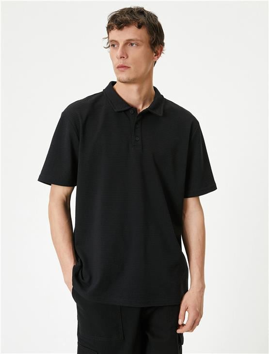 Koton 4Sam10003Mk 999 Siyah Erkek Pamuk Jersey Kısa Kollu Polo Yaka Basic T-Shirt