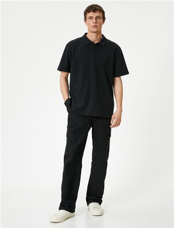 Koton 4Sam10003Mk 999 Siyah Erkek Pamuk Jersey Kısa Kollu Polo Yaka Basic T-Shirt