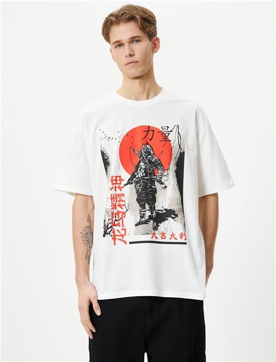 Koton 4Sam10019Hk 000 Beyaz Erkek Pamuk Jersey Kısa Kollu T-Shirt