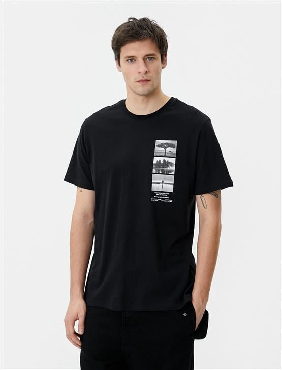 Koton 4Sam10020Hk 999 Siyah Erkek Pamuk Jersey Kısa Kollu T-Shirt