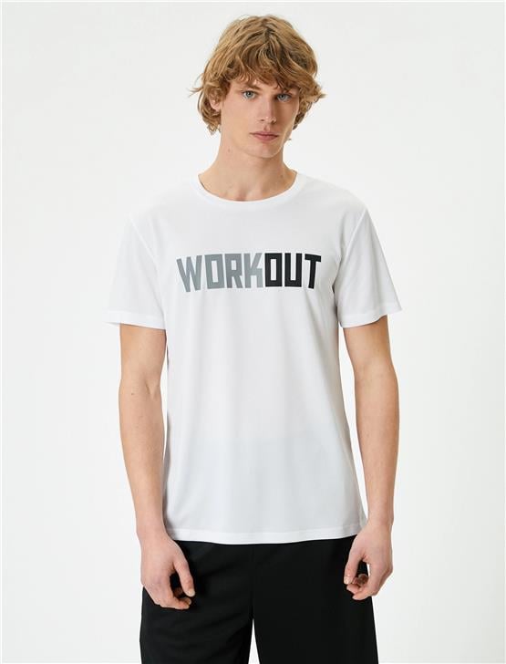 Koton 4Sam10020Nk 000 Beyaz Erkek Polyester Jersey Kısa Kollu T-Shirt