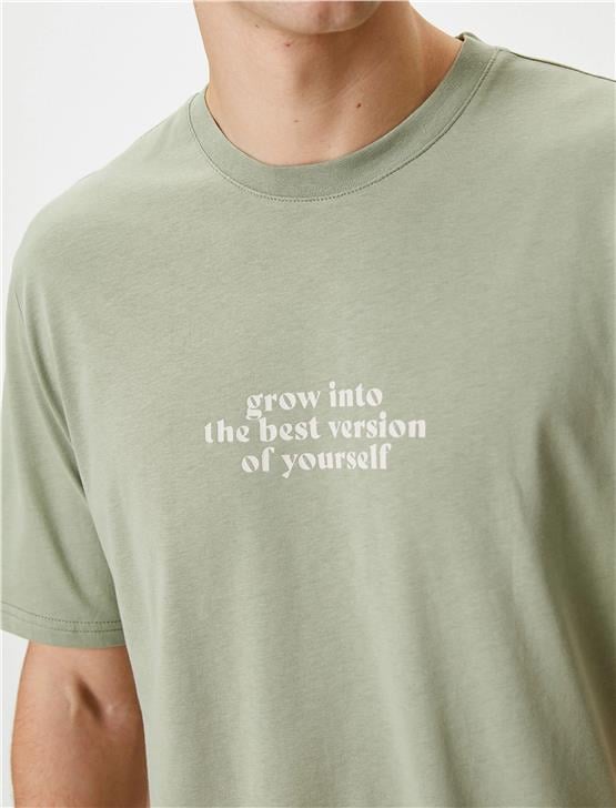 Koton 4Sam10041Hk 871 Haki Erkek Jersey Pamuk Kısa Kollu T-shirt