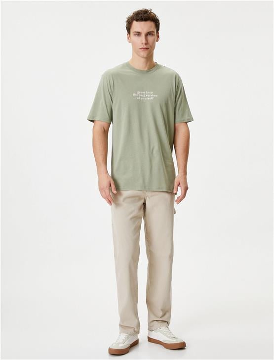 Koton 4Sam10041Hk 871 Haki Erkek Jersey Pamuk Kısa Kollu T-shirt