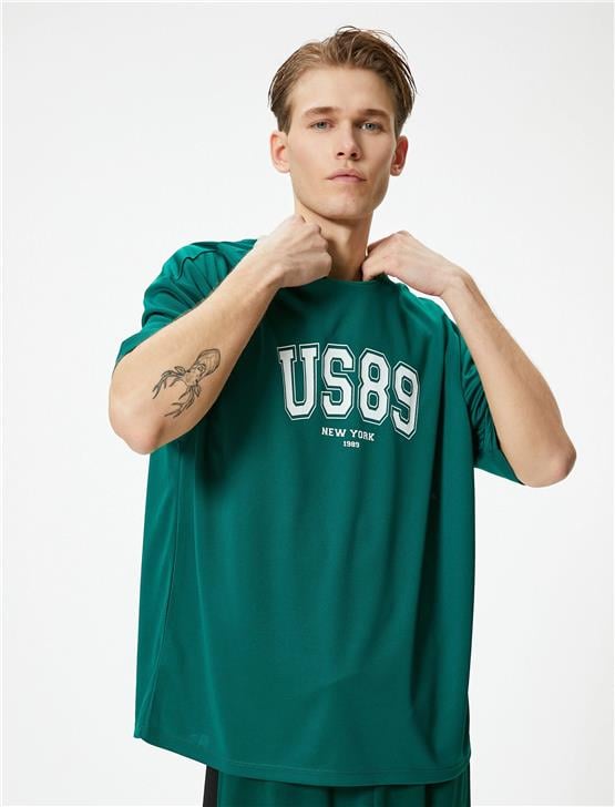 Koton 4Sam10043Nk 814 Yeşil Erkek Polyester Jersey Kısa Kollu T-Shirt