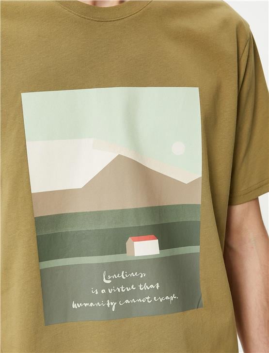 Koton 4Sam10044Hk 871 Haki Erkek Jersey Kısa Kollu T-Shirt