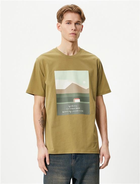 Koton 4Sam10044Hk 871 Haki Erkek Jersey Kısa Kollu T-Shirt