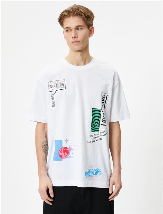 Koton 4Sam10250Hk 000 Beyaz Erkek Jersey Kısa Kollu T-Shirt