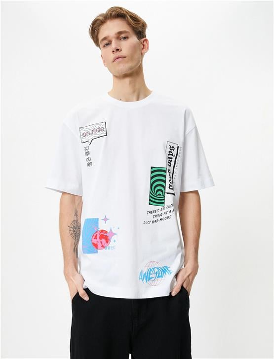Koton 4Sam10250Hk 000 Beyaz Erkek Jersey Kısa Kollu T-Shirt