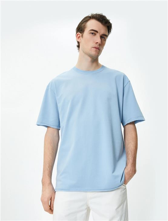 Koton 4Sam10270Hk 652 Mavi Erkek Pamuk Jersey Kısa Kollu Basic T-Shirt