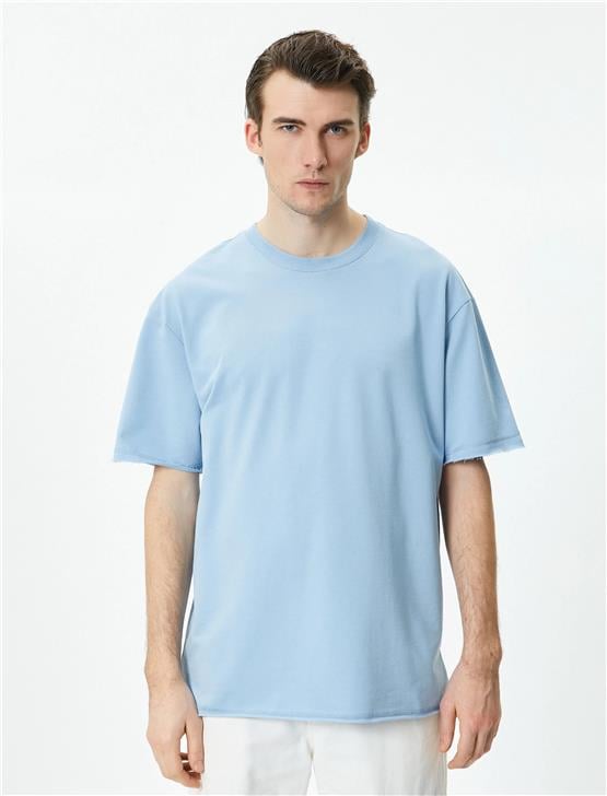Koton 4Sam10270Hk 652 Mavi Erkek Pamuk Jersey Kısa Kollu Basic T-Shirt
