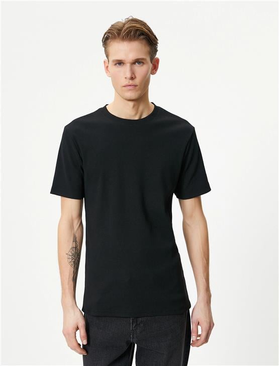 Koton 4Sam10272Hk 999 Siyah Erkek Jersey Kısa Kollu Basic T-Shirt