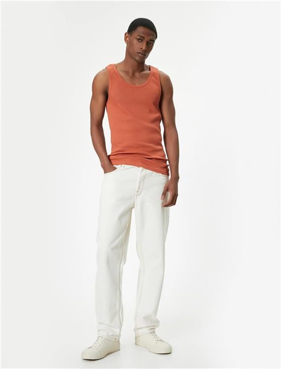 Koton 4Sam30018Mk 214 Turuncu Erkek Jersey Kolsuz T-Shırt