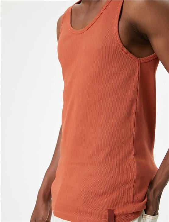 Koton 4Sam30018Mk 214 Turuncu Erkek Jersey Kolsuz T-Shırt