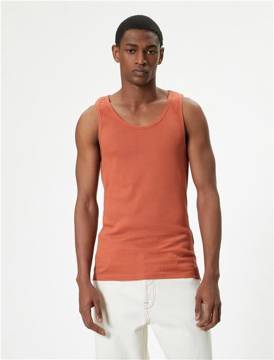 Koton 4Sam30018Mk 214 Turuncu Erkek Jersey Kolsuz T-Shırt