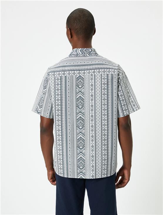 Koton 4Sam60056Hw 8D2 Yesıl Desenlı Erkek Dokuma Kısa Kollu Gomlek