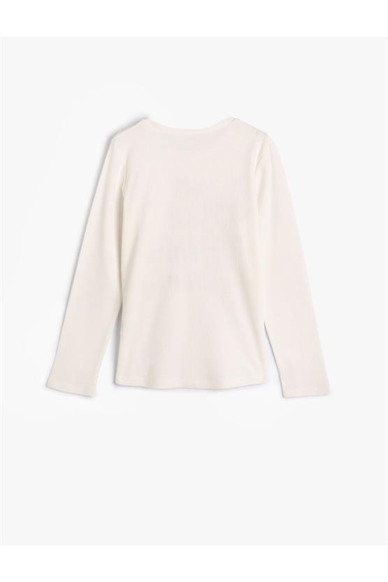 Koton 4Skg10013Ak 000 Beyaz Kız Çocuk Jersey Pamuk Uzun Kollu T-shirt
