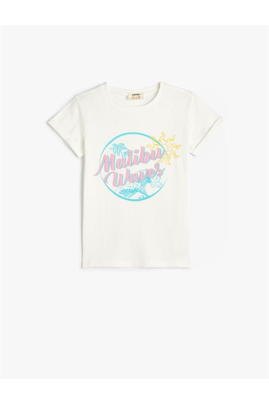 Koton 4Skg10111Ak 010 Ekru Kız Çocuk Jersey Pamuk Kısa Kollu T-shirt