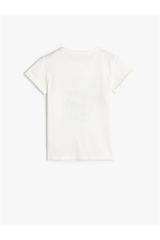 Koton 4Skg10111Ak 010 Ekru Kız Çocuk Jersey Pamuk Kısa Kollu T-shirt