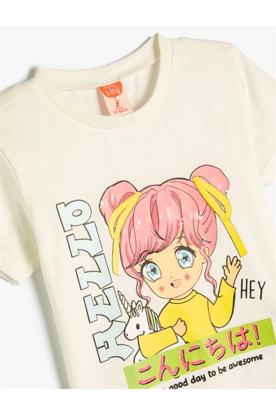 Koton 4Smg10061Ak 010 Ekru Kız Bebek Pamuk Jersey Kısa Kollu T-Shirt