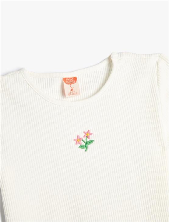 Koton 4Smg10086Ak 010 Ekru Kız Bebek Jersey Kısa Kollu T-Shirt