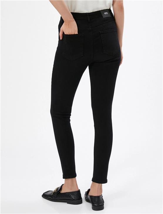 Koton 4Wal40024Mw 999 Siyah Kadın Pamuk Woven Bottoms Pantolon