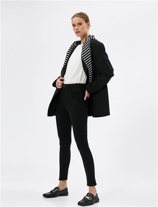 Koton 4Wal40024Mw 999 Siyah Kadın Pamuk Woven Bottoms Pantolon