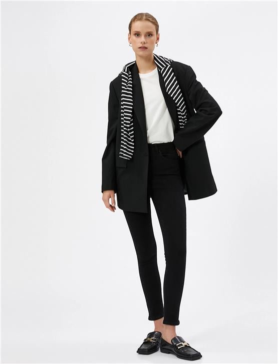 Koton 4Wal40024Mw 999 Siyah Kadın Pamuk Woven Bottoms Pantolon